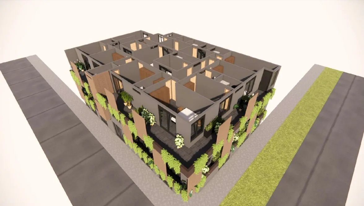 Vista isométrica de la distribución interna de las habitaciones